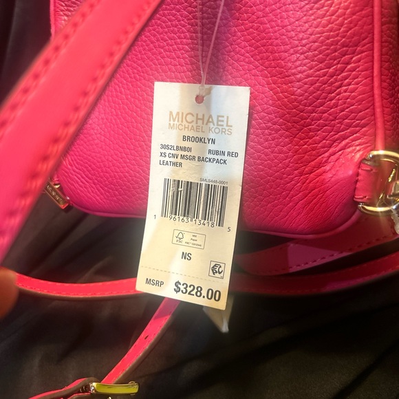 Brooklyn Extra-Small Pebbled Leather Backpack- Hot pink - Picture 8 of 11